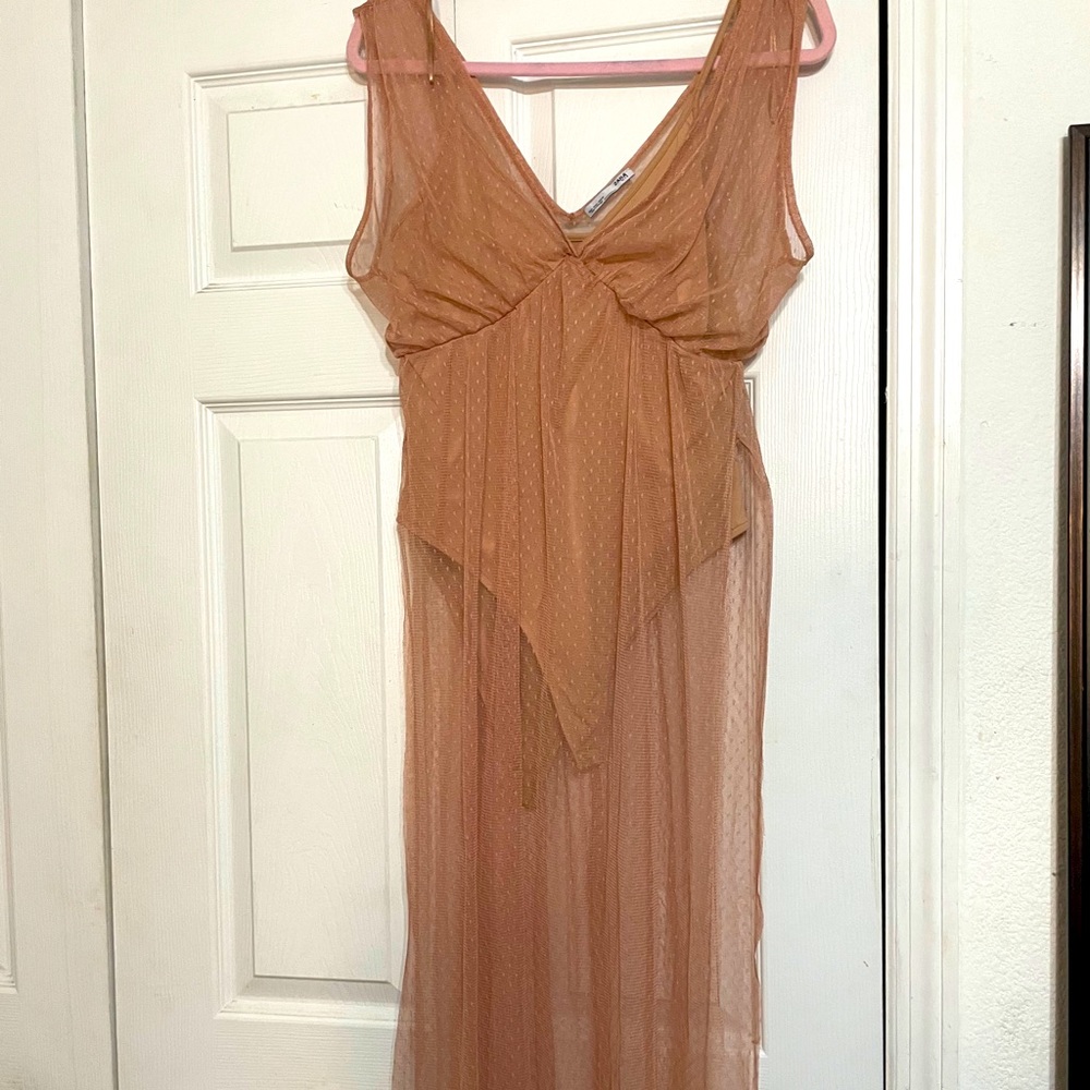 Zara Beige bodysuit with sheer overlay